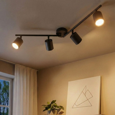 Four-Light Black Industrial Spotlight Ceiling Lamp - Adjustable Heads, Matte Iron Finish, Warm White