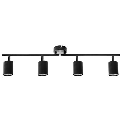 Four-Light Black Industrial Spotlight Ceiling Lamp - Adjustable Heads, Matte Iron Finish, Warm White