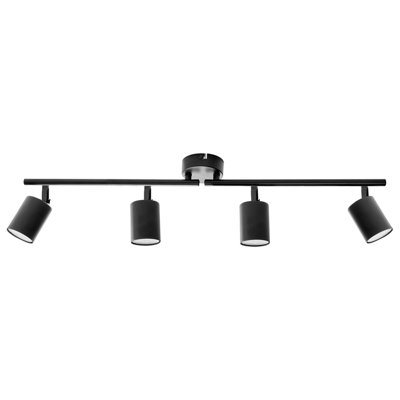 Four-Light Black Industrial Spotlight Ceiling Lamp - Adjustable Heads, Matte Iron Finish, Warm White