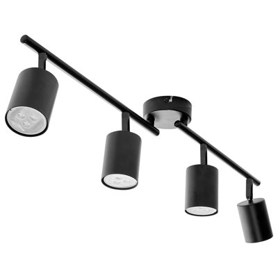 Four-Light Black Industrial Spotlight Ceiling Lamp - Adjustable Heads, Matte Iron Finish, Warm White