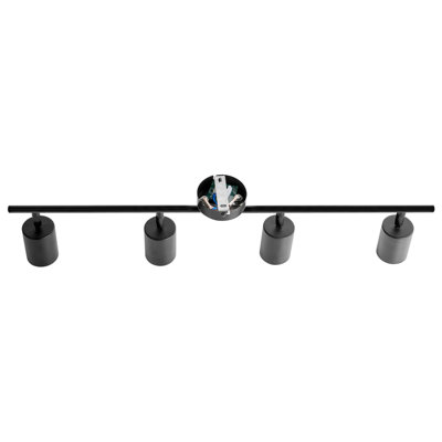 Four-Light Black Industrial Spotlight Ceiling Lamp - Adjustable Heads, Matte Iron Finish, Warm White