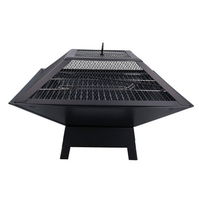 Four Outdoor Metal Garden Fire Pit Basket With BBQ Barbecue Grill+Safety Mesh