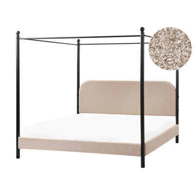 Four Poster Bed Boucle DANNEMOIS 180 x 200 cm (EU Super King) Taupe