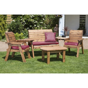Four Seater Multi Set with Cushions - W310 x D150 x H98 - Fully Assembled - Burgundy