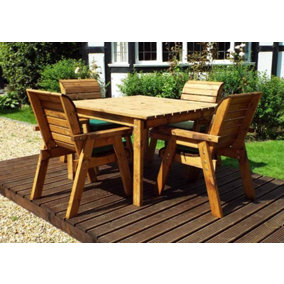 Four Seater Square Table Set with Cushions - W230 x D230 x H98 - Fully Assembled - Green