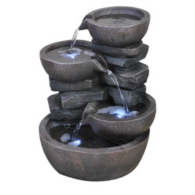Four-Tier Cascading Bowl Water Feature with LED Lights