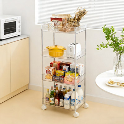 Four-Tier Transparent Square Narrow Rolling Storage Cart 37cm W x 20cm ...