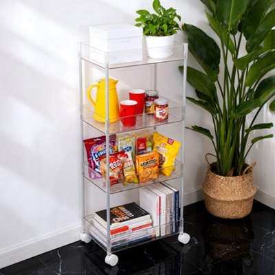 Four-Tier Transparent Square Rolling Shelf 38.5cm W x 26cm D x 90.7cm H