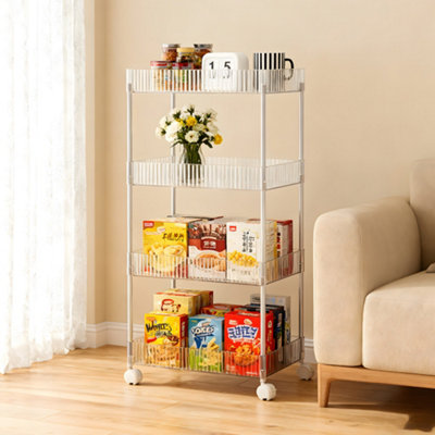 Four-Tier Transparent Square Rolling Storage Cart 38cm W x 25.7cm D x ...