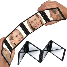 Four Way Folding Mirror - Pocket Size Cosmetic Beauty Vanity Mirror with 360-Degree View - Measures H7 x W50cm Open
