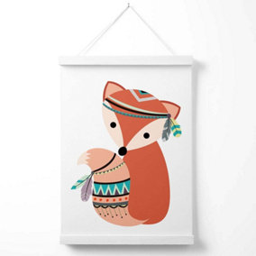 Fox Tribal Animal Poster with Hanger / 33cm / White