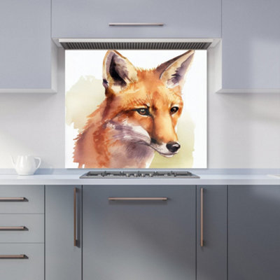 Fox Watercolour Premium Glass Kitchen Splashback W600mm x H600mm