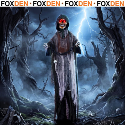 FOXDEN Black Animated Grim Reaper Halloween Decoration 170cm Life Size ...