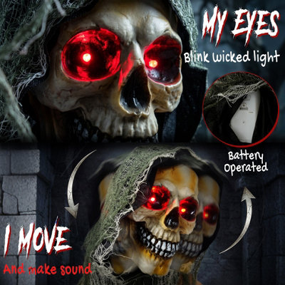 FOXDEN Black Animated Grim Reaper Halloween Decoration 170cm Life Size ...