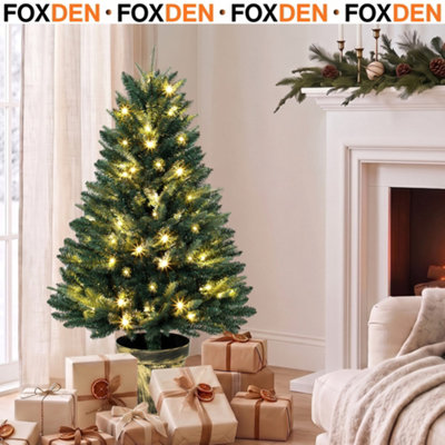 FOXDEN Green Pre Lit Christmas Tree 4ft Artificial 80 LED Lights Warm ...