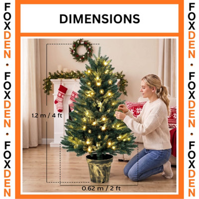FOXDEN Green Pre Lit Christmas Tree 4ft Artificial 80 LED Lights Warm ...