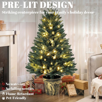 FOXDEN Green Pre Lit Christmas Tree 4ft Artificial 80 LED Lights Warm ...