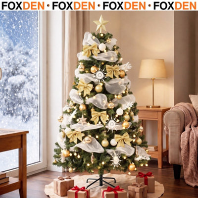 FOXDEN Green Pre-lit Christmas Tree 5ft 150 LED Lights Warm White 8 ...