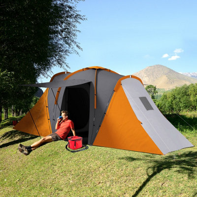 FOXDEN Grey Tunnel Tent 6 Person 2 Bedroom Family Camping 2000mm ...