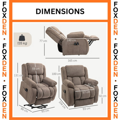 FOXDEN Light Brown Power Lift Recliner Chair Riser Massage Lumbar Heat ...