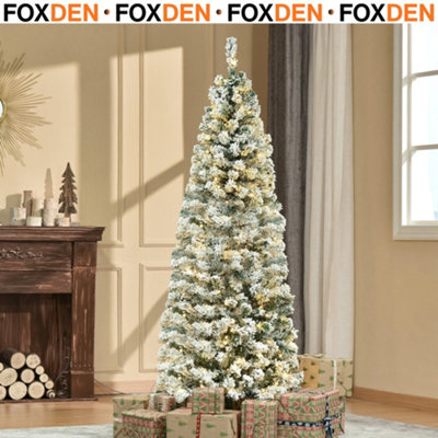 FOXDEN Pre-lit Christmas Tree 6ft Artificial Snow Flocked Warm White ...