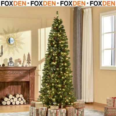 FOXDEN Pre-Lit Christmas Tree Pencil 7ft Artificial 350 LED Lights Warm ...