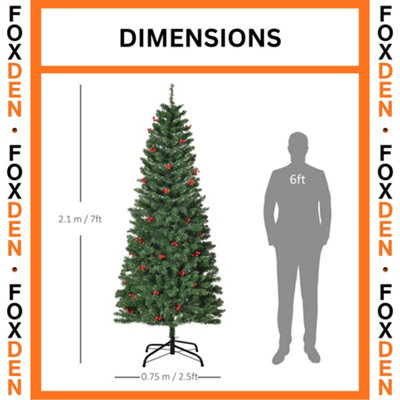 FOXDEN Pre-Lit Christmas Tree Pencil 7ft Artificial 350 LED Lights Warm ...