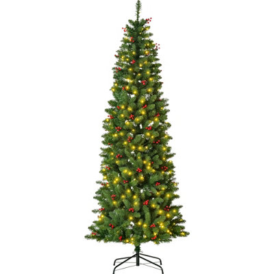 FOXDEN Pre-Lit Christmas Tree Pencil 7ft Artificial 350 LED Lights Warm ...