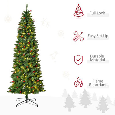 FOXDEN Pre-Lit Christmas Tree Pencil 7ft Artificial 350 LED Lights Warm ...