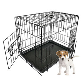 Foxhunter 24" Folding Pet Dog Puppy Metal Training Cage Crate Carrier Small Black 2 Doors