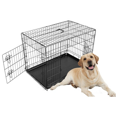 Foxhunter 36 Folding Pet Dog Puppy Metal Training Cage Crate Carrier Large Black 2 Doors