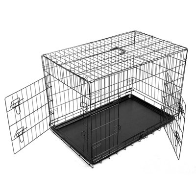 Foxhunter 36" Folding Pet Dog Puppy Metal Training Cage Crate Carrier Large Black 2 Doors