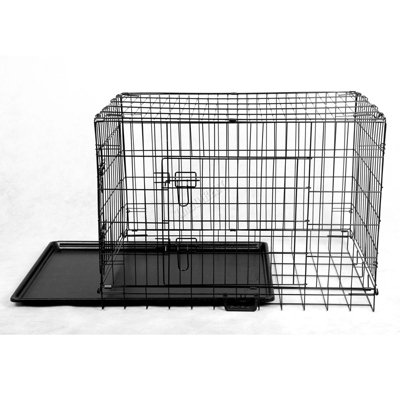 Foxhunter 36" Folding Pet Dog Puppy Metal Training Cage Crate Carrier Large Black 2 Doors