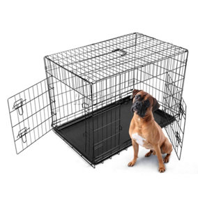 Foxhunter 42" Folding Pet Dog Puppy Metal Training Cage Crate Carrier Xlarge Black 2 Doors