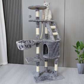 FoxHunter 47" Cat Tree Tower Pet Kitten Scratch Post Ladder Indoor Activity Centre L-Grey