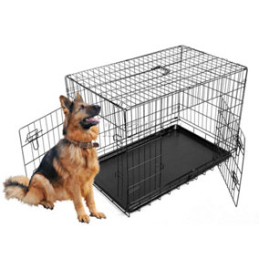 Foxhunter 48" Folding Pet Dog Puppy Metal Training Cage Crate Carrier XXLarge Black 2 Doors