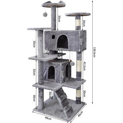 Sweetcrispy 54 Inch Cat Tree Tower With Scratching Posts & Condo - Multi-Level Indoor Cat Furniture With Ladder & Toys, Grey