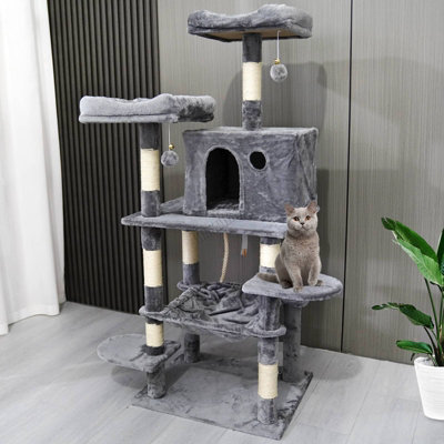 FoxHunter 59 Cat Tree Tower Multi Level Condo Scratch Post Hammock Kitten Indoor L Grey DIY at B Q