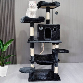 FoxHunter 59" Cat Tree Tower Multi-Level Condo Scratch Post Hammock Kitten Indoor L-Grey