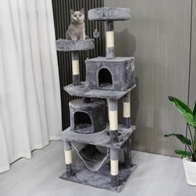 FoxHunter 63" Cat Tree Multi-Level Plush Hammock Condo Scratch Post Kitten Indoor L-Grey