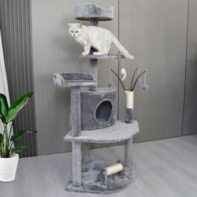 FoxHunter 64" Cat Tree Tall Tower Multi-Level Condo Scratch Post Kitten Play House L-Grey