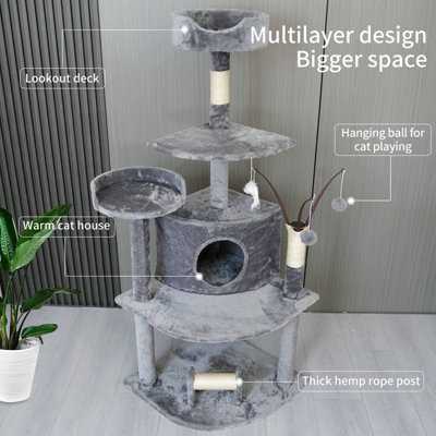 FoxHunter 64" Cat Tree Tall Tower Multi-Level Condo Scratch Post Kitten Play House L-Grey