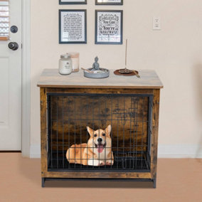 FoxHunter Vintage Brown Wooden Dog Cage Crate Pet Kennel Table Top Cabin Easy Clean Medium