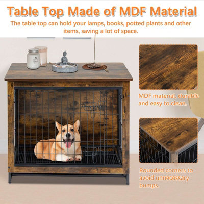 FoxHunter Vintage Brown Wooden Dog Cage Crate Pet Kennel Table Top