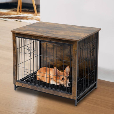 FoxHunter Vintage Brown Wooden Dog Cage Crate Pet Kennel Table Top Cabin Easy Clean Small