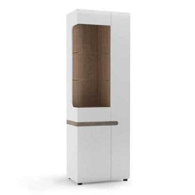 Foxwhisk Tall Glazed Narrow Display Unit White Gloss with Truffle Oak ...
