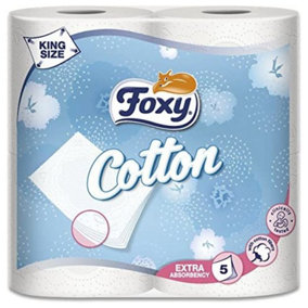 Foxy Cotton Luxury 5ply Thick Toilet Paper, 4 Rolls per Pack