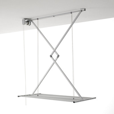 Foxydry Mini 128 cm Grey, Retractable Ceiling Clothes Airer with 9.6m Drying Space,  ceiling-mounted clothes drying