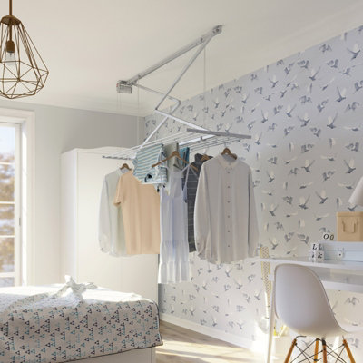 Foxydry Mini 128 cm Grey, Retractable Ceiling Clothes Airer with 9.6m ...