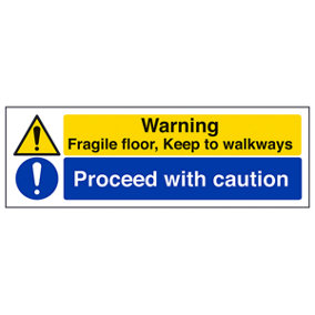 Fragile Floor Proceed With Caution Sign - Rigid Plastic 300x100mm (x3)
